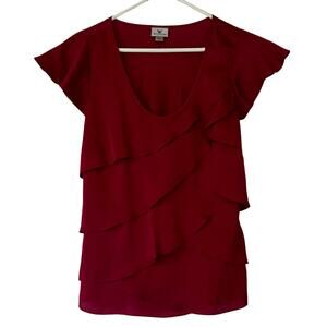 Vintage Worthington tiered ruffle satin cap sleeve shirt goth whimsigoth fairy M